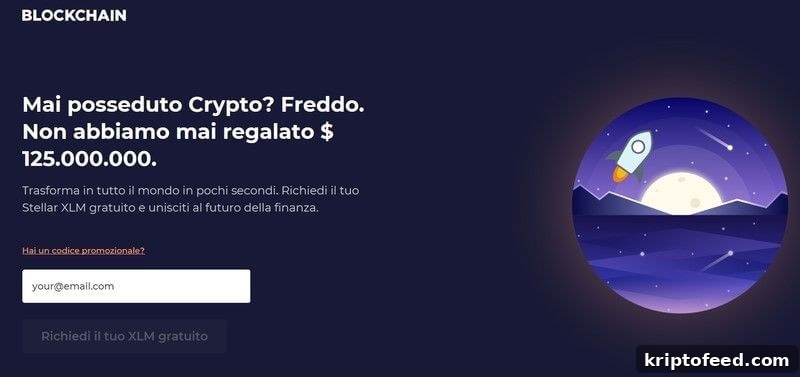 Blockchain.com Airdrop: Receive $25 in Stellar Lumens (XLM) 2 XLM Airdrop page.