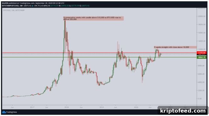 Bitcoin Stuns Bears, Closes Above $10K for 9th Straight Week 2 Bitcoin weekly chart