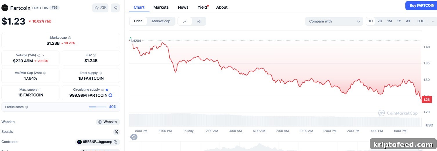 Fartcoin Drops 10.62% in 24 Hours as Rally Stalls Near $1.23 2 Fartcoin price