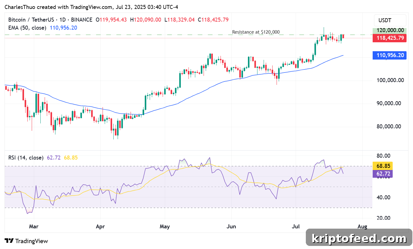 Bitcoin Price Forecast: $200,000 Within Reach Once BTC Clears Overbought Barrier 2 Bitcoin facing resistance at $120,000