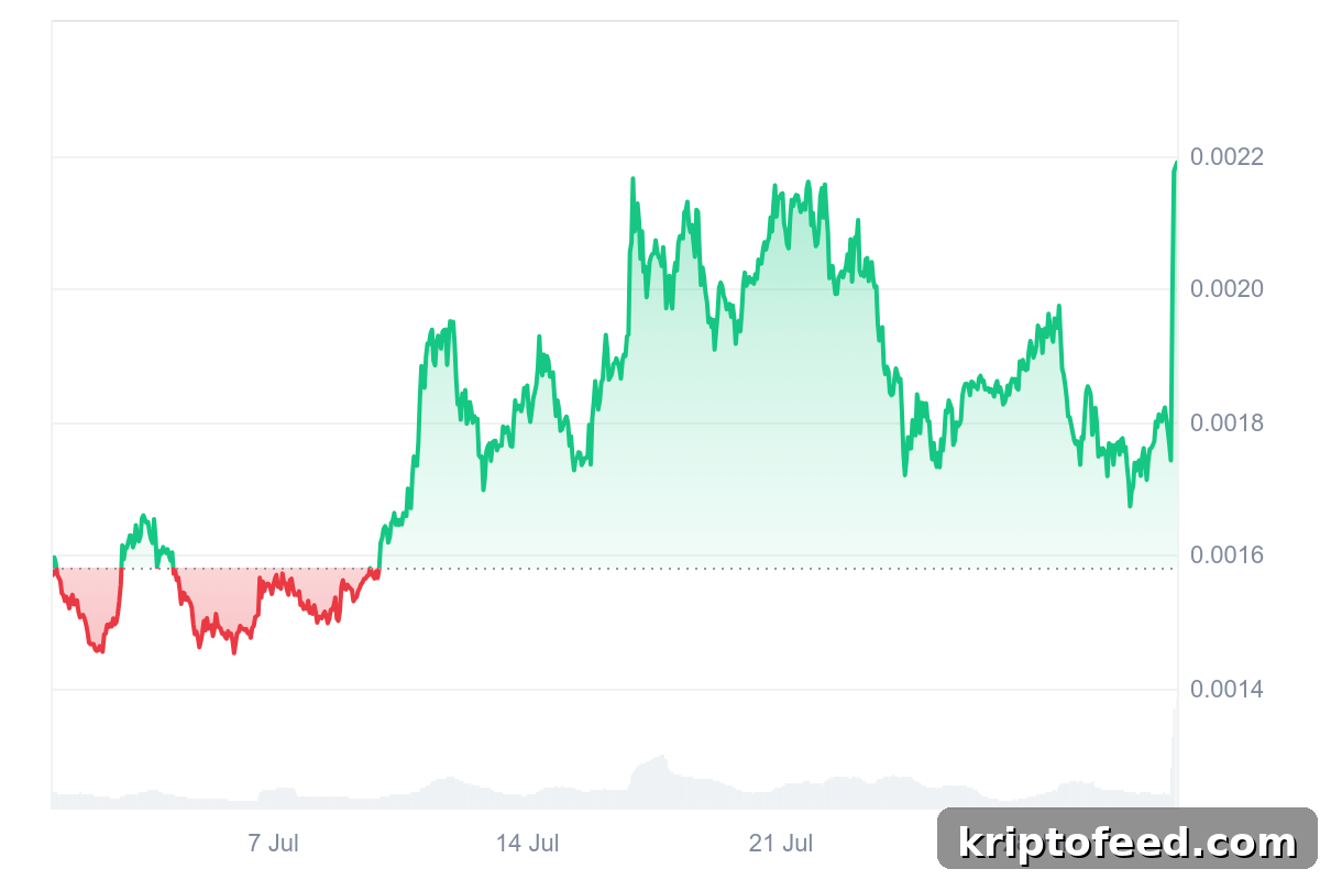 Memecoin (MEME) Jumps 29% Amid Major Volume Surge 2 Memecoin price chart
