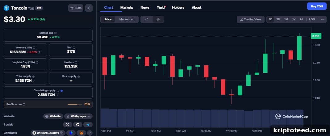 Toncoin Price Chart on Coinmarketcap