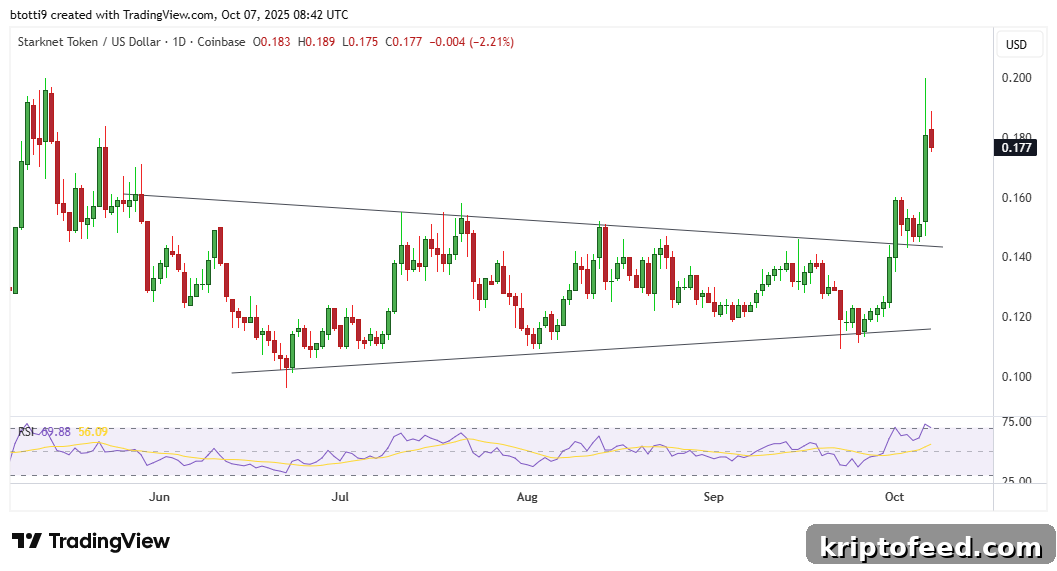 Starknet Surges 20% Amid Emerging Bitcoin Bull Setup 2 Starknet price chart