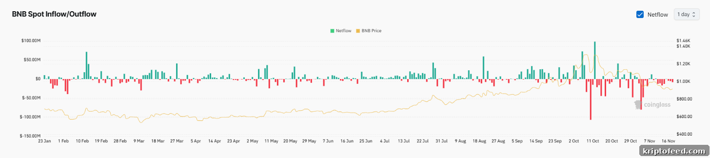 BNB Price Tests $900 Support as Whale Accumulates Amid Market Turmoil 3 BNB spot netflow