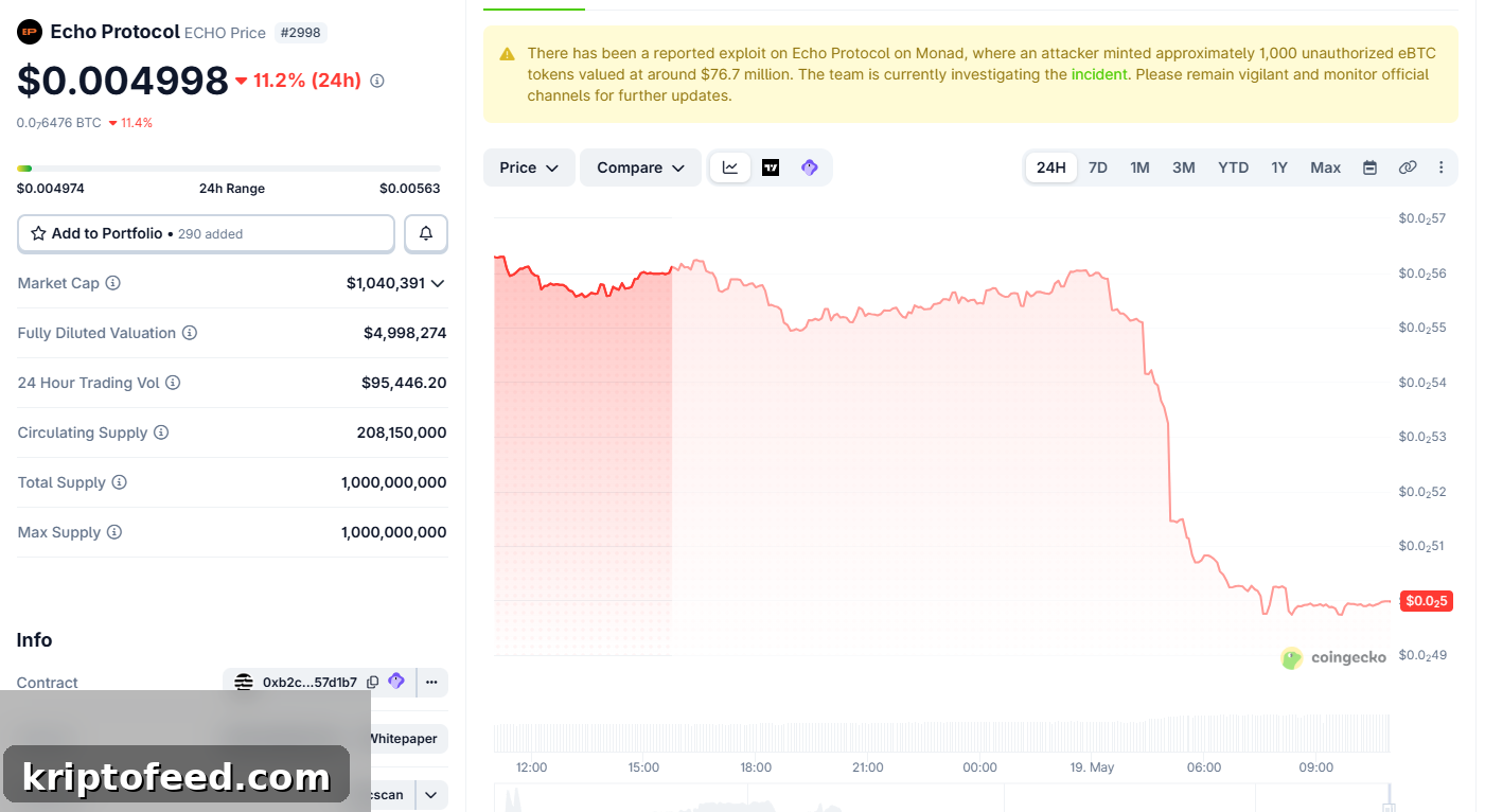 Echo token plummets